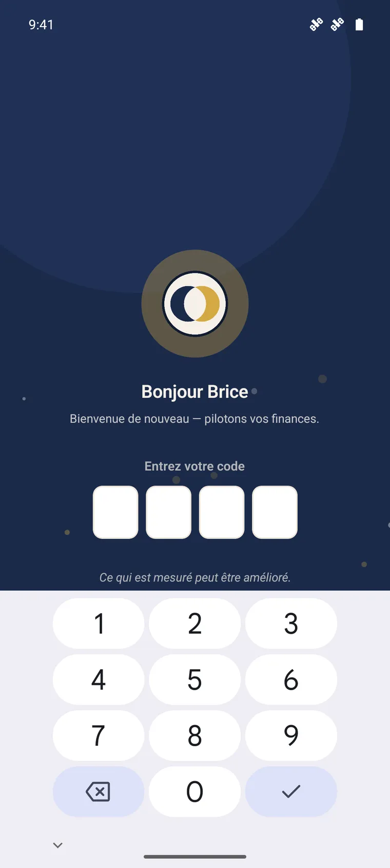 Écran de déverrouillage de l'application mobile SynkriaOps demandant le code à 4 chiffres.
